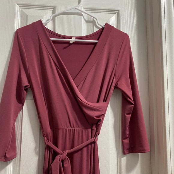 PinkBlush Mauve Sash Tie Wrap Maternity Maxi Dress - Picture 5 of 6